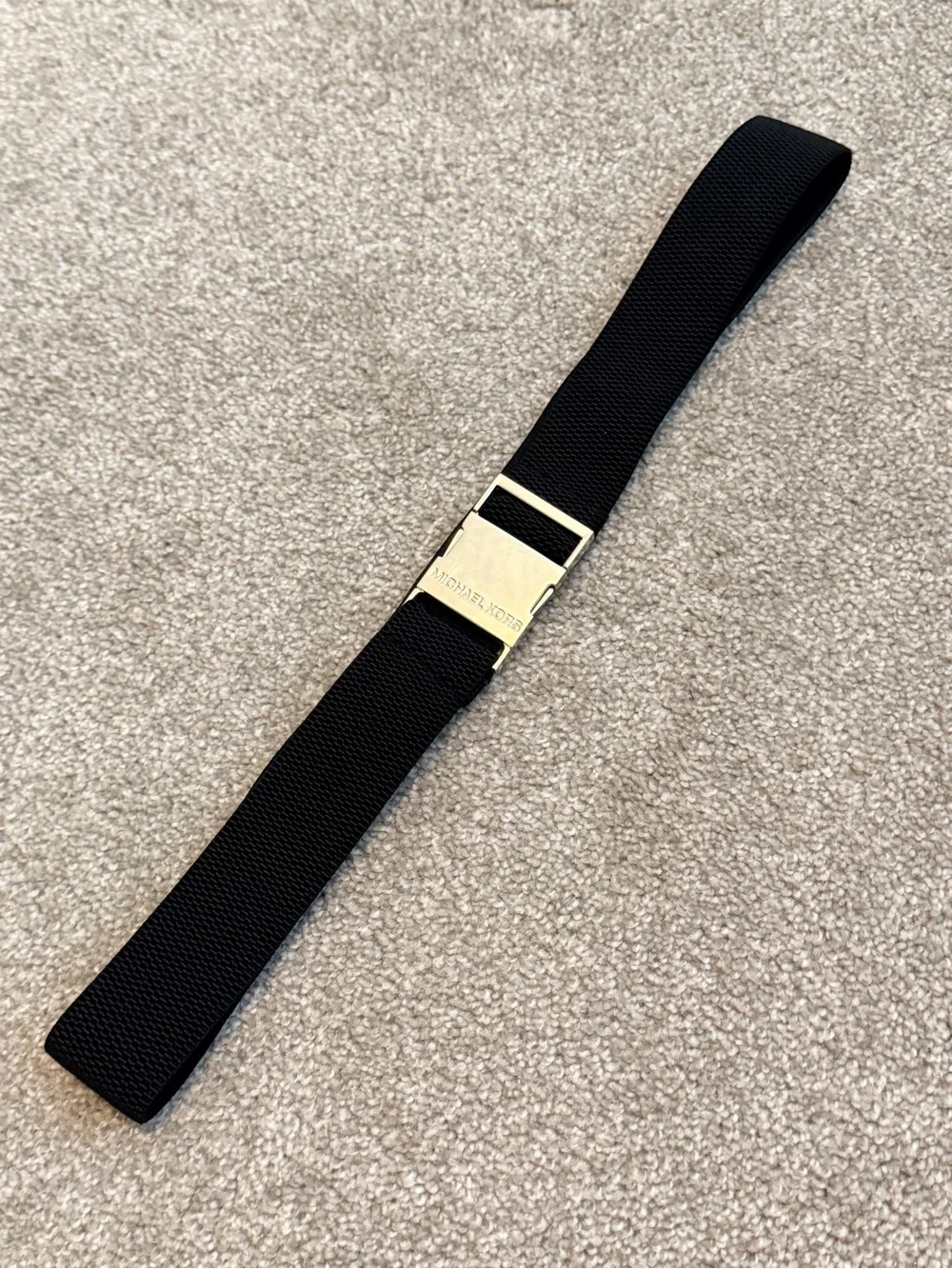 Michael Kors MK Black Elastic Speed Clip Belt Metal Buckle Tech Webbing Stretch